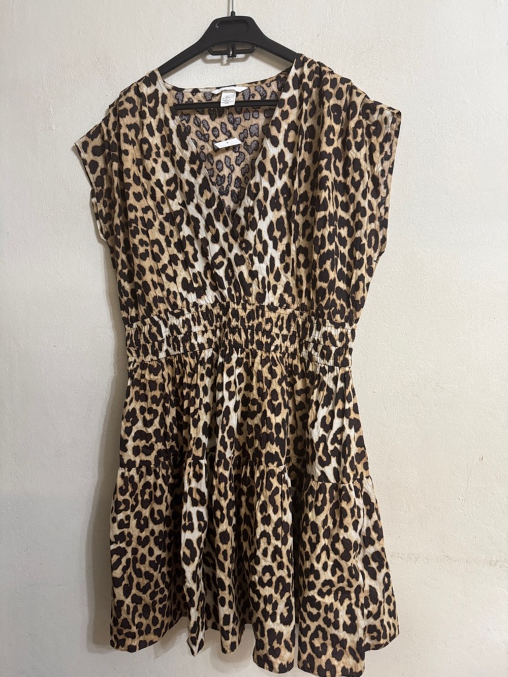 H&M Leopard Print V-Neck Smocked Waist Dress - Picture 2 of 6